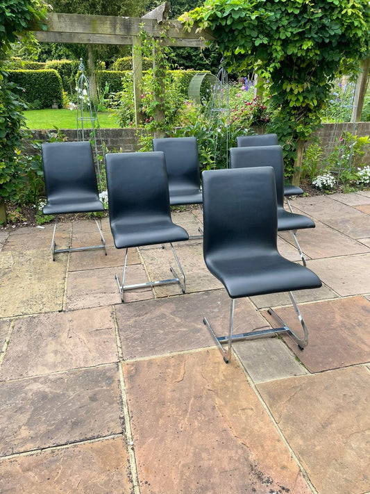 Vintage 1970s Mid Century Modern Merrow Associates Black Leather Dining Chairs