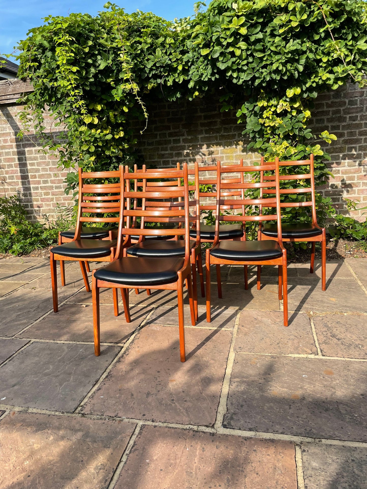 Reserved for Manuela ***Mid Century Modern 1960s Teak Dining Chairs with Leatherette Seats by Kai Kristiansen for Korup Mobelfabrik