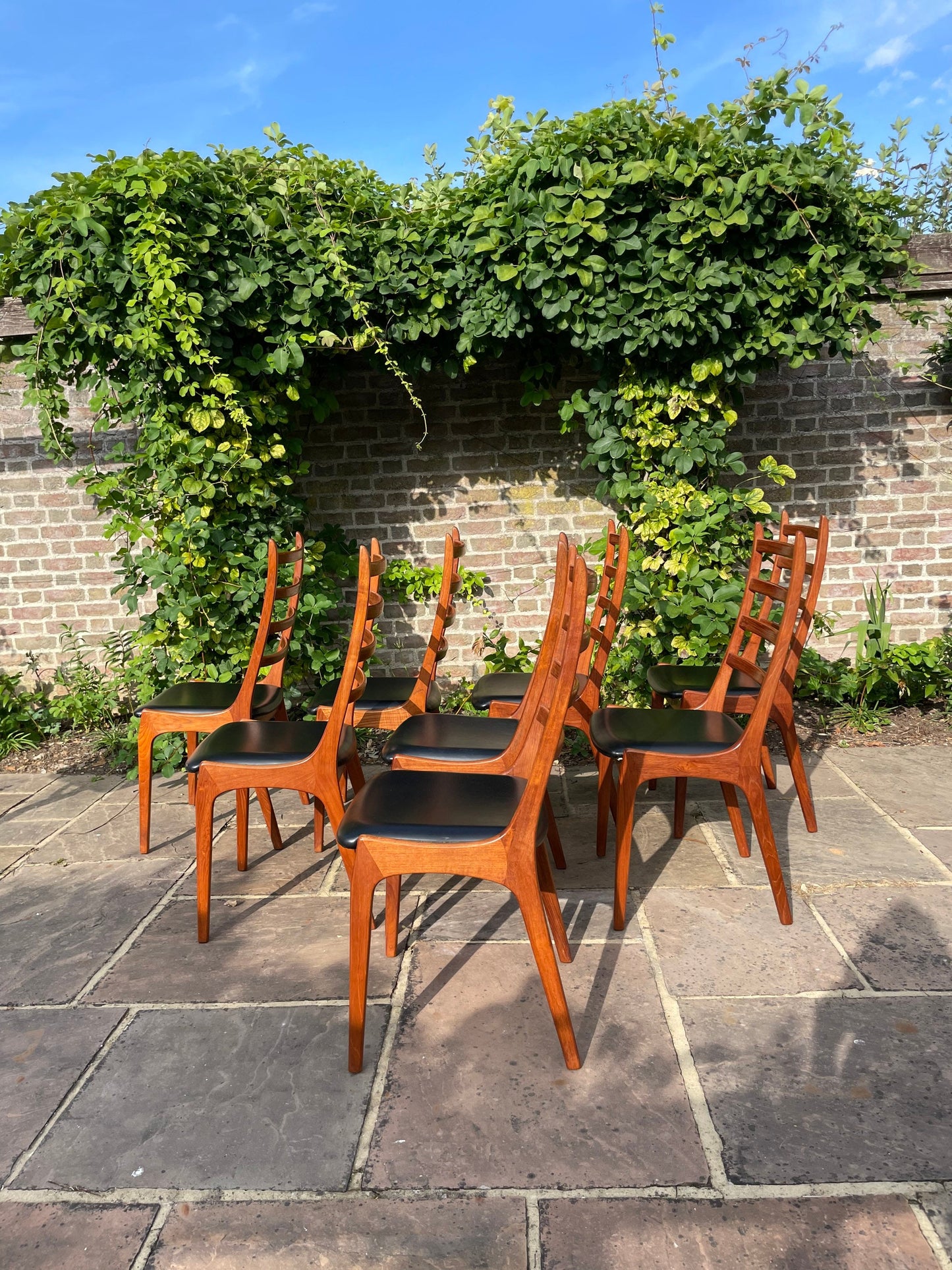 Reserved for Manuela ***Mid Century Modern 1960s Teak Dining Chairs with Leatherette Seats by Kai Kristiansen for Korup Mobelfabrik