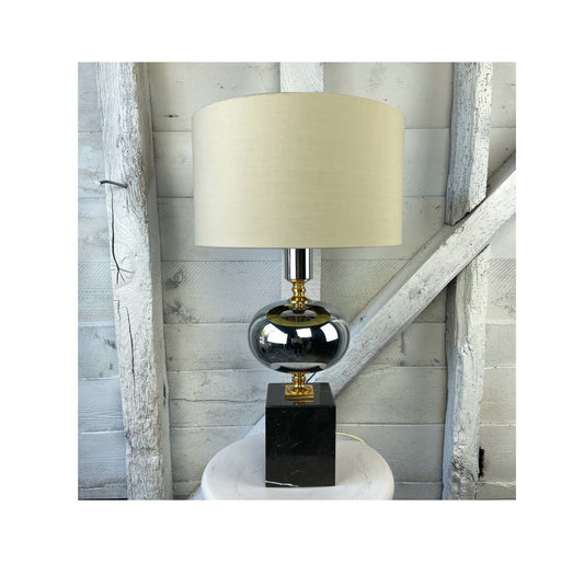 ** Reserved for Candace including Shipping **Vintage  Mid century Modern Hollywood Regency Chrome, Gold And Marble Table Lamp by Maison Barbier  1960 Large