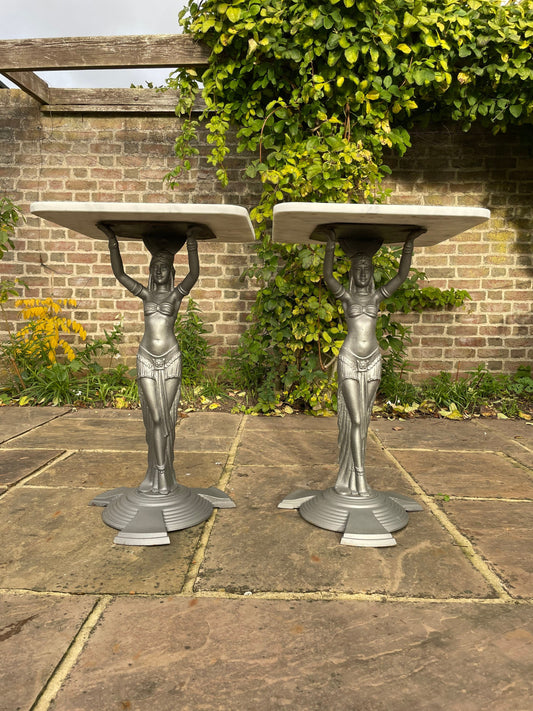 A Pair Of Art Deco, Hollywood Regency Marble Topped Occasional/Bistro Tables