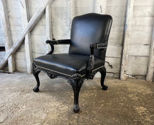 For Michael*** Ralph Lauren Clivedon Black Leather Carved / Armchair / Club Chair