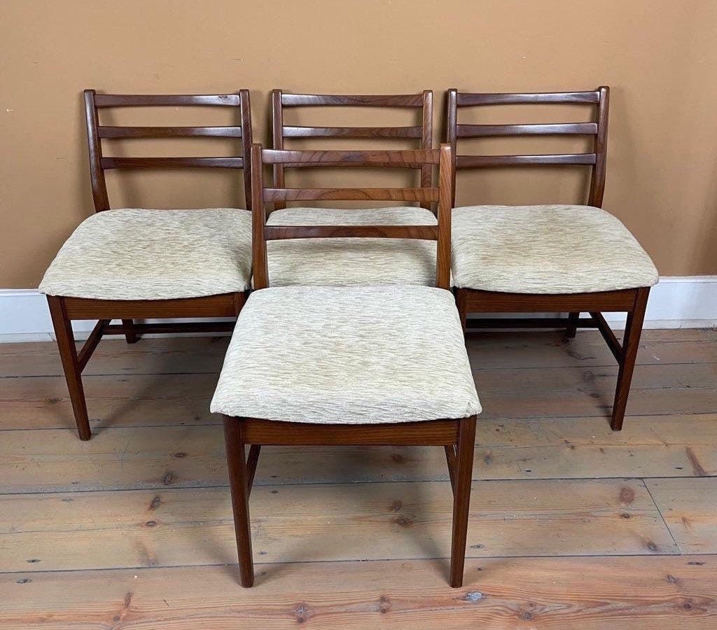 Mid Century Modern 1960s Set of Four Newly Upholstered Teak Dining Chairs by A Younger