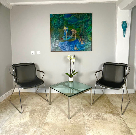 Vintage 1970s Chrome and Mesh Cantilever Armchairs/ Desk Chair
