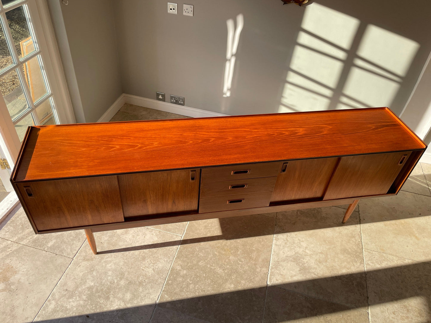 Reserved for Barbara Becker/Nancy Chin **** Mid Century Modern Teak Sideboard, By Maple Furniture, 1950s, Nils Jonsson for Hugo Troeds extending Dining Table, Mid- Century Modern Swedish, Crates and Shipping