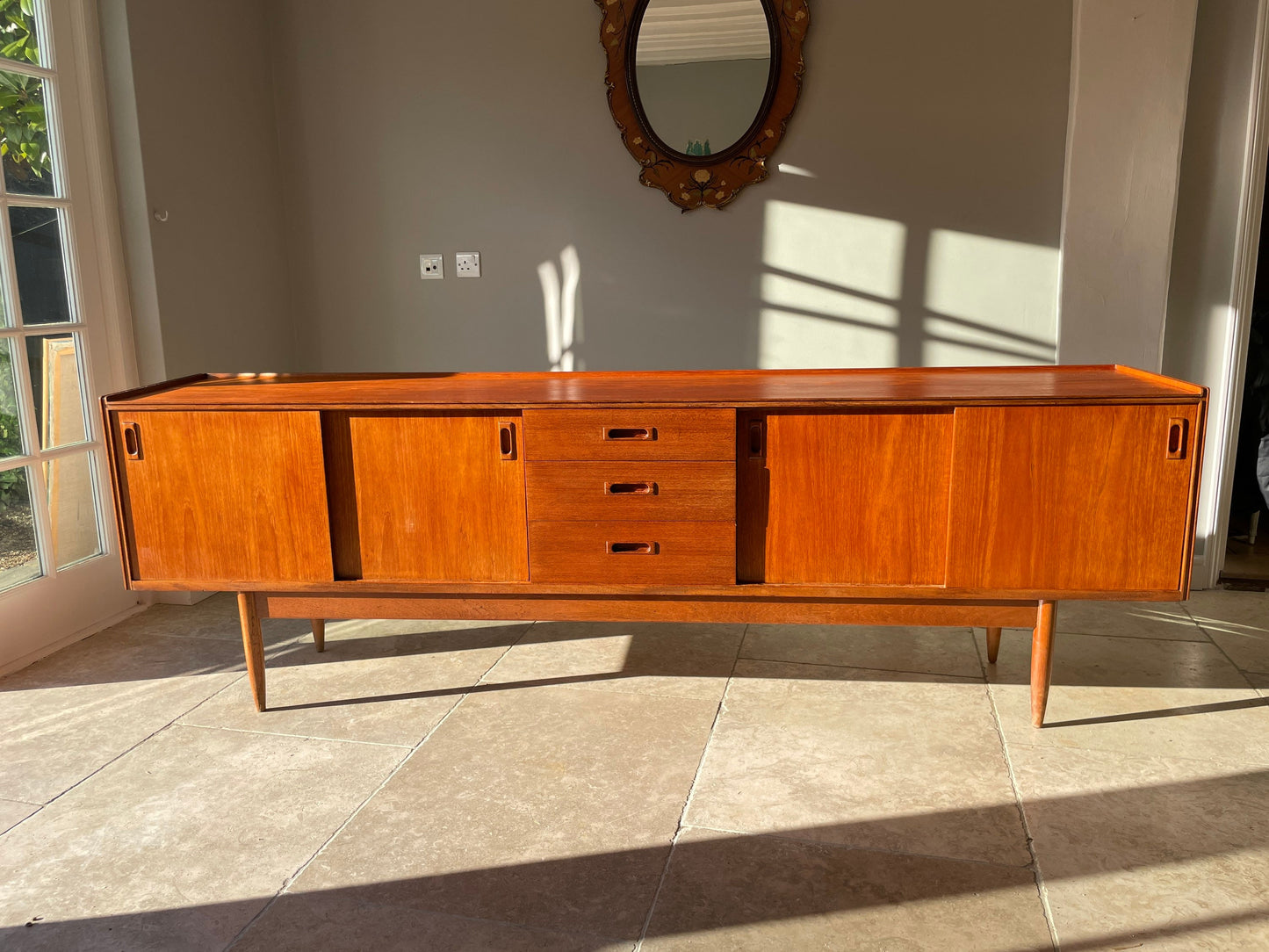 Reserved for Barbara Becker/Nancy Chin **** Mid Century Modern Teak Sideboard, By Maple Furniture, 1950s, Nils Jonsson for Hugo Troeds extending Dining Table, Mid- Century Modern Swedish, Crates and Shipping