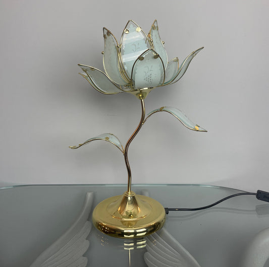 Shipping for Evgeniya**** Mid Century Modern Vintage Hollywood Regency White Glass Lotus Flower Table Lamp With A Slight Green Tinge