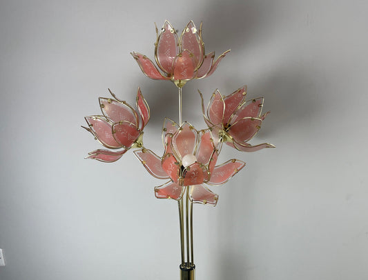 Mid century modern Hollywood Regency tall pink lotus lamp