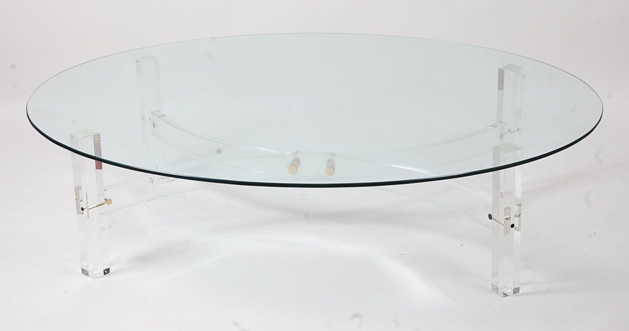 Stylish 1980s Large Glass and Lucite Coffee Table / End Table / Console Table (Outdoor/Indoor)