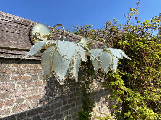 Reserved for Grace**** Mid-Century Modern Hollywood Regency White/Pale Green Lotus Flower Wall Light + plus shipping