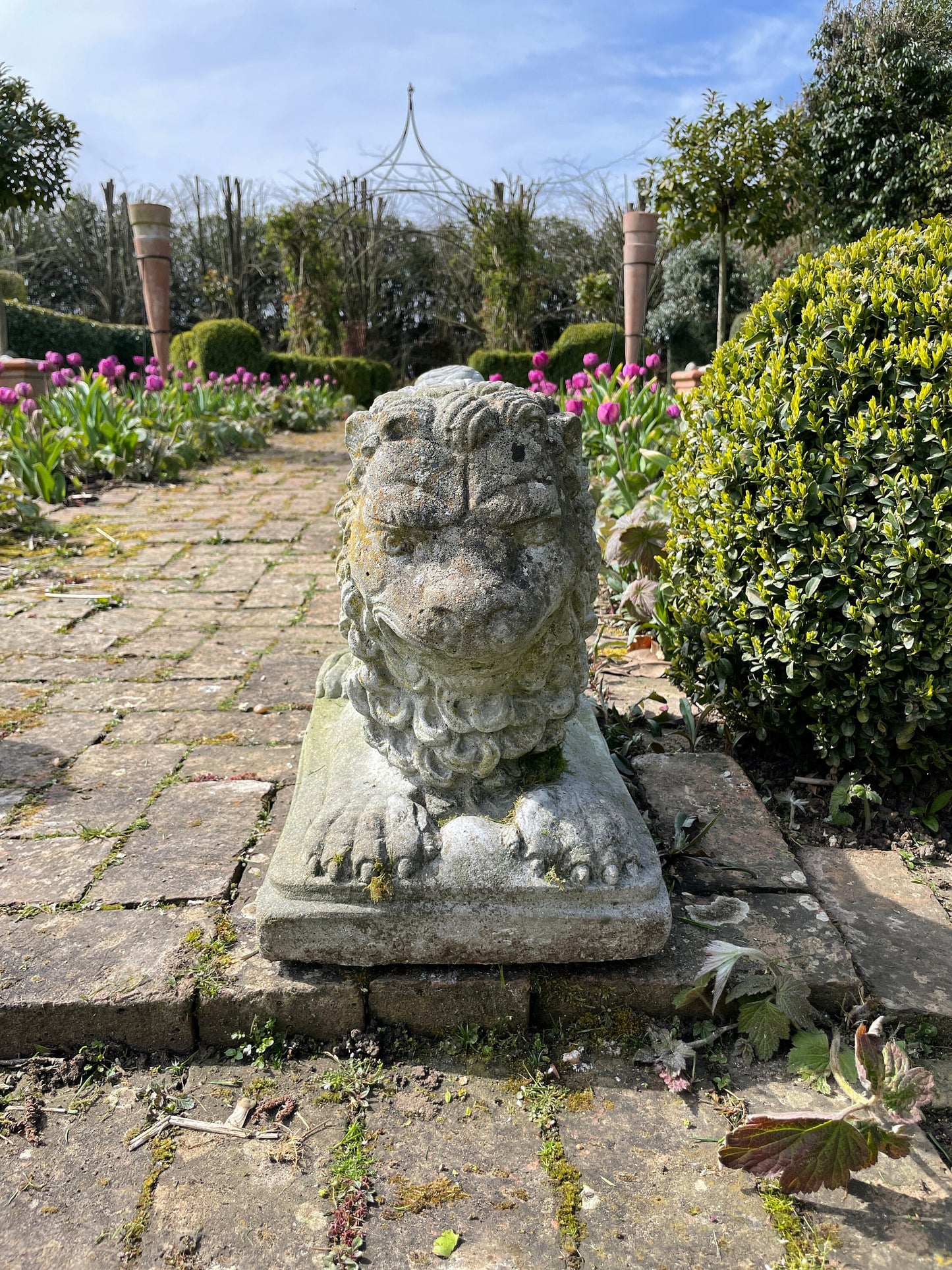 Reserved for Sharon ** Pair Of Fabulous Mid Century Modern Stone Garden Lions