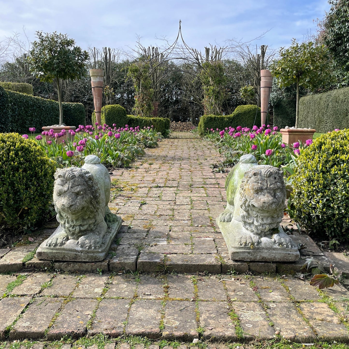 Reserved for Sharon ** Pair Of Fabulous Mid Century Modern Stone Garden Lions