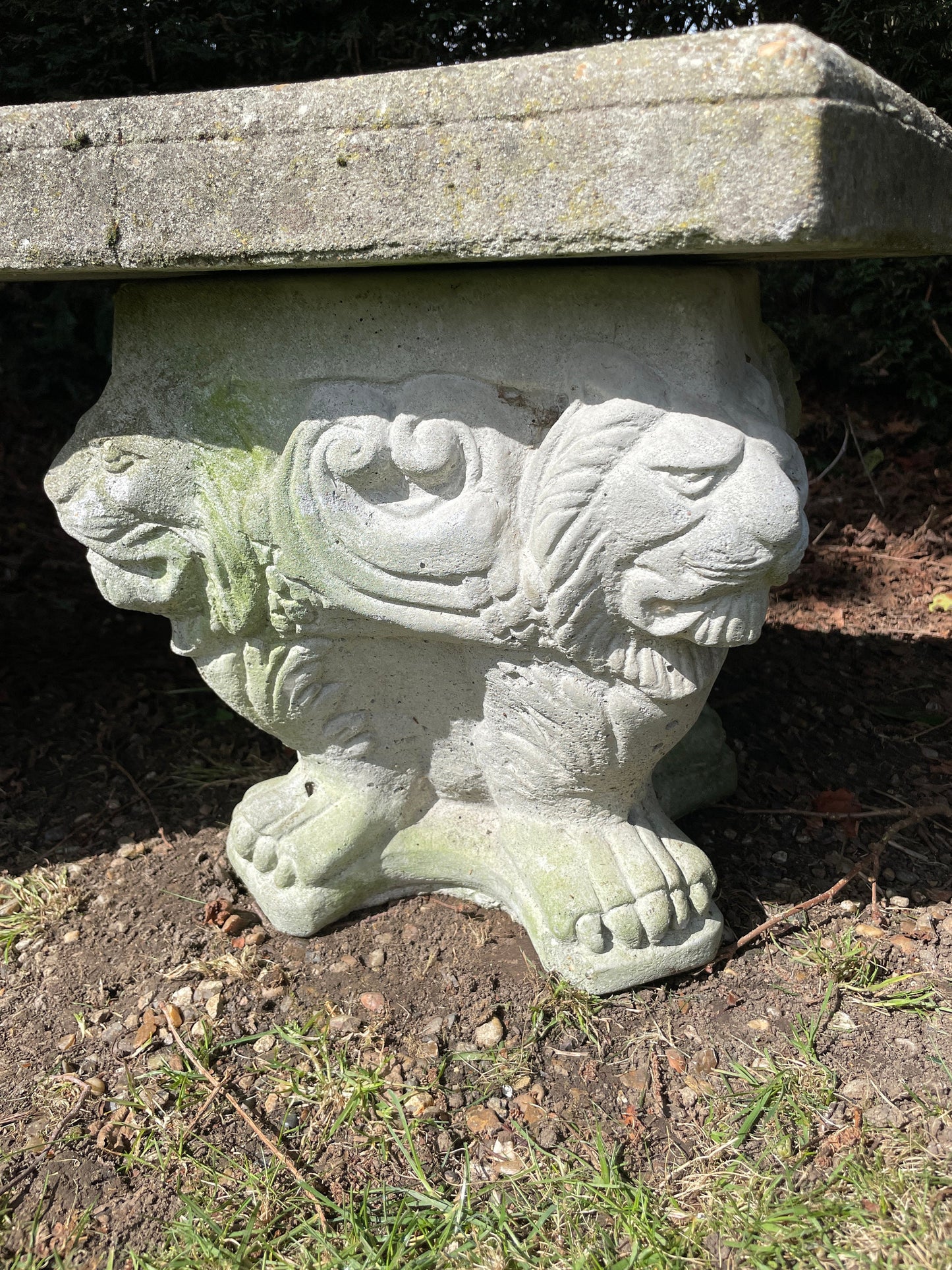 Reserved for Julia ** shipping for pots and Mid Century Modern Stone Lion Garden Bench
