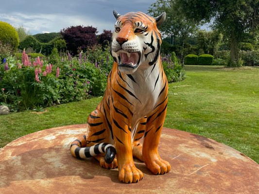 Large Vintage Italian Ceramic Tiger Statue/Sculpture Mid Century Modern/Hollywood Regency 1960's