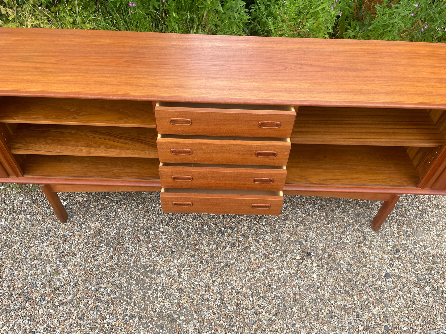 A Teak Tambour Fronted Sideboard by Bernh. Pedersen & Son’s, Danish, Mid-Century Modern 1970's