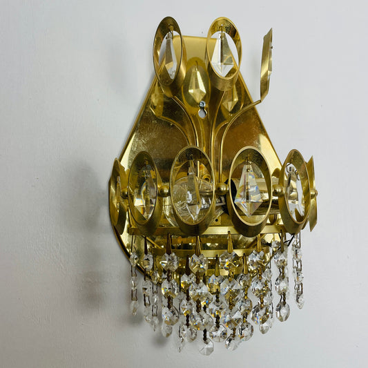 Pair of Gold with Drop Crystal Wall Lights