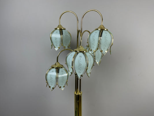 Reserved for Kelly *** Mid century modern vintage Hollywood Regency pale green glass tulip/lotus lamp