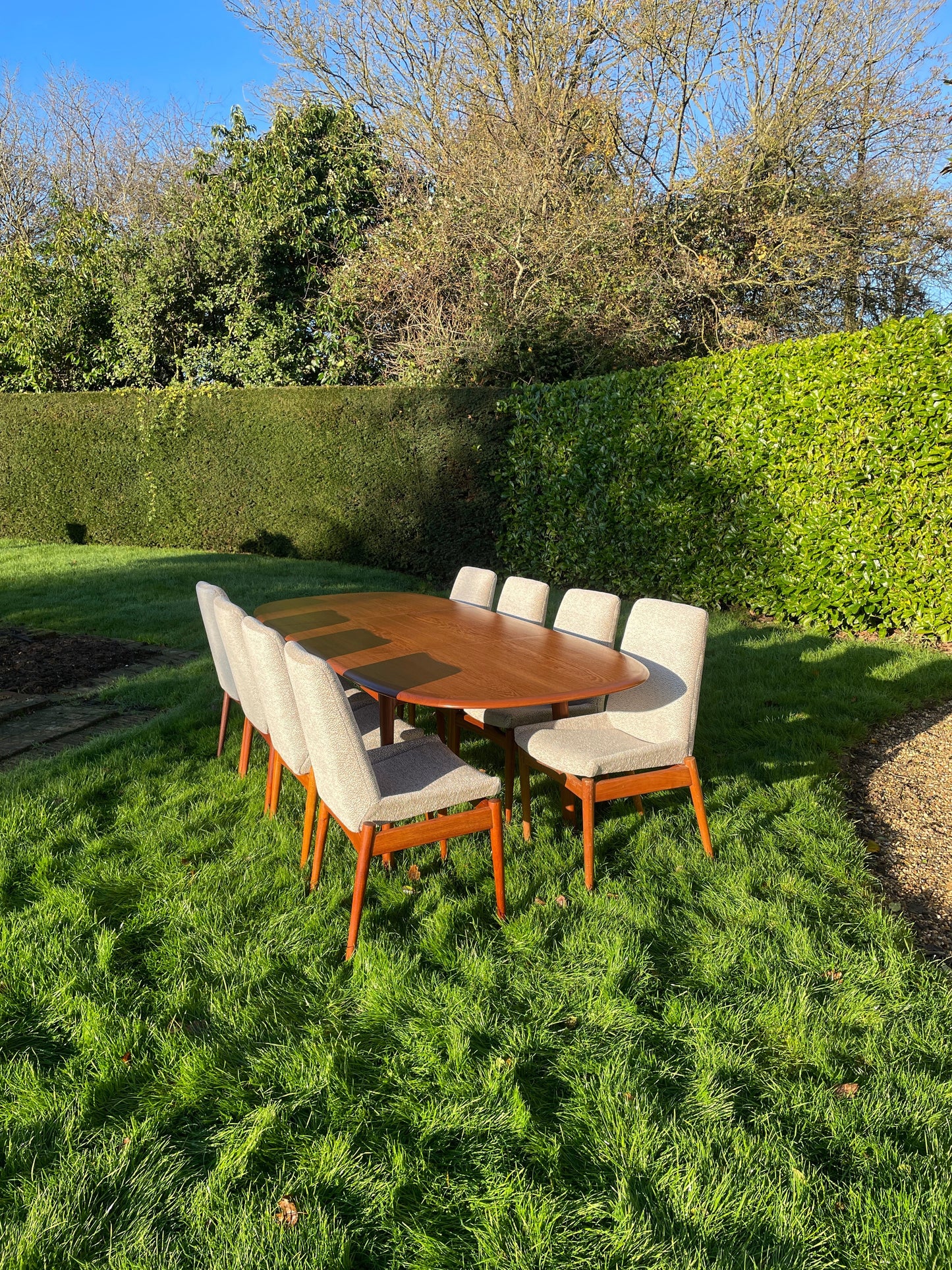 For Peg*** Final payment for Exceptionally Elegant Mid Century Modern Danish Teak Dining Table by Elsteds Agerbaek, 8 Archie shine chairs, crate and shipping